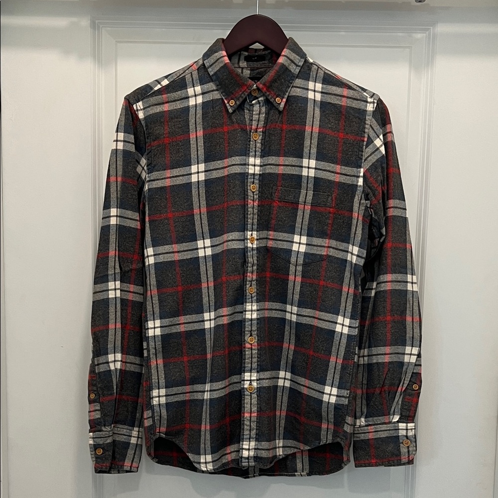 J. Crew Men's Casual Plaid Shirt - Grey, Navy, Red, White